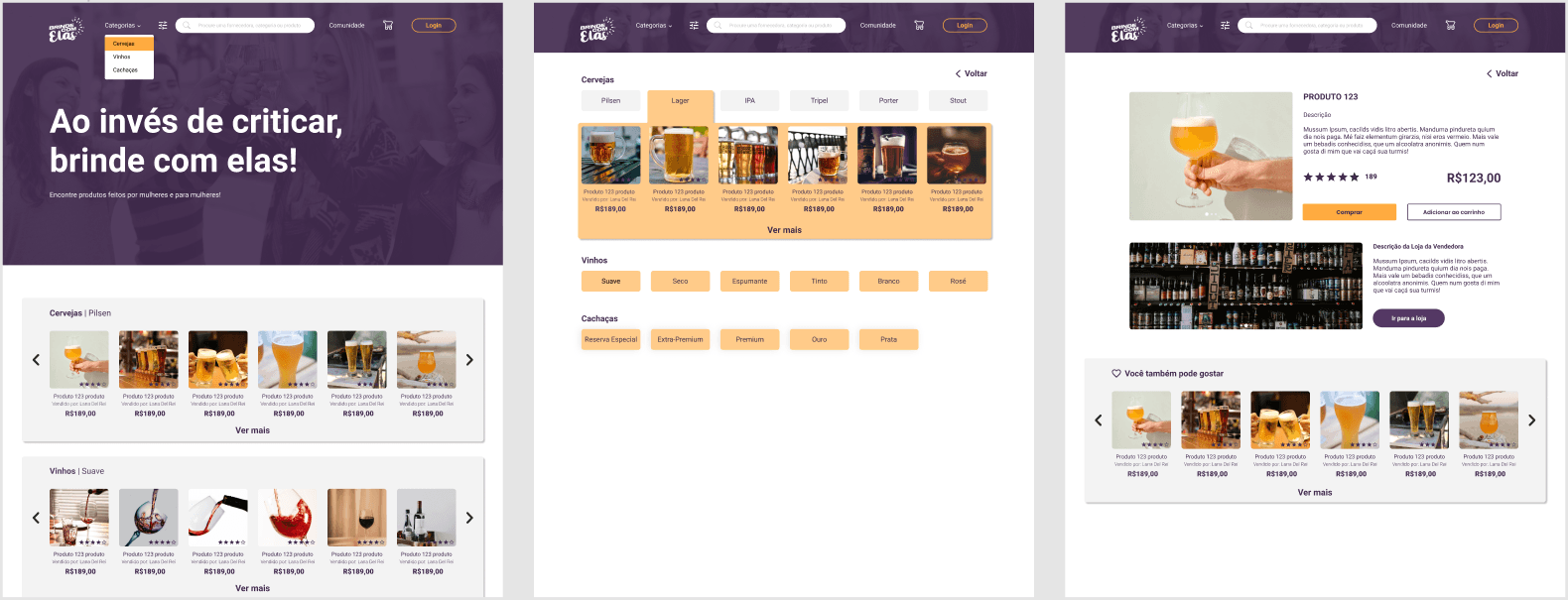 Image with three finished screens of the platform