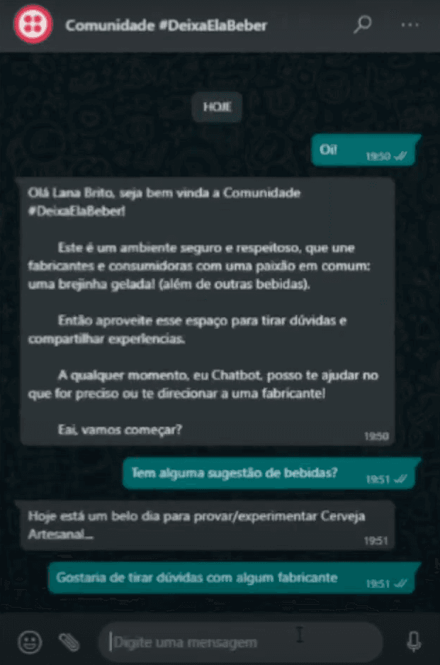 Image of a WhatsApp conversation with the chatbot